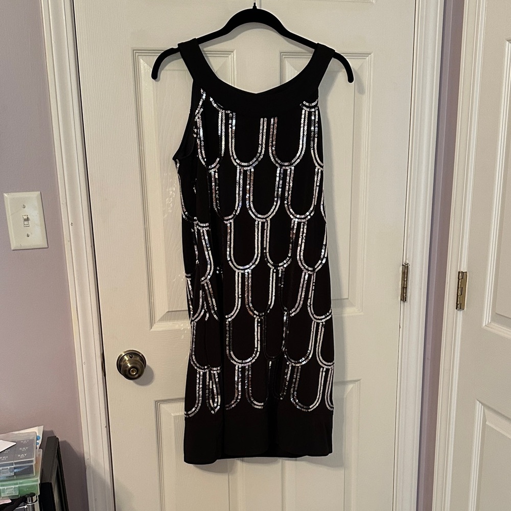 Scarlett Black Mini Dress with Silver Pattern